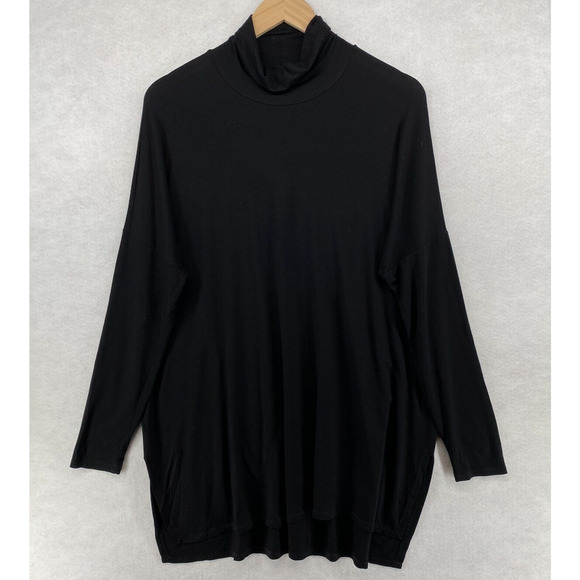 EILEEN FISHER Tunic M Stretch Viscose Jersey Turtleneck Dolman Sleeve Black USA - Picture 1 of 12